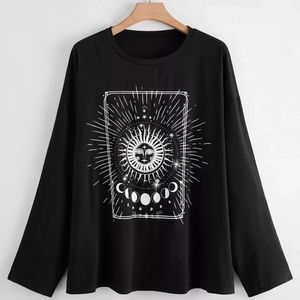Plus Long Sleeve Sun and Moon Graphic Tee
